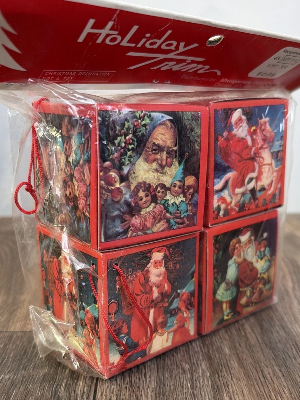Holiday Trim Vintage-Style Red Christmas Ornament Blocks